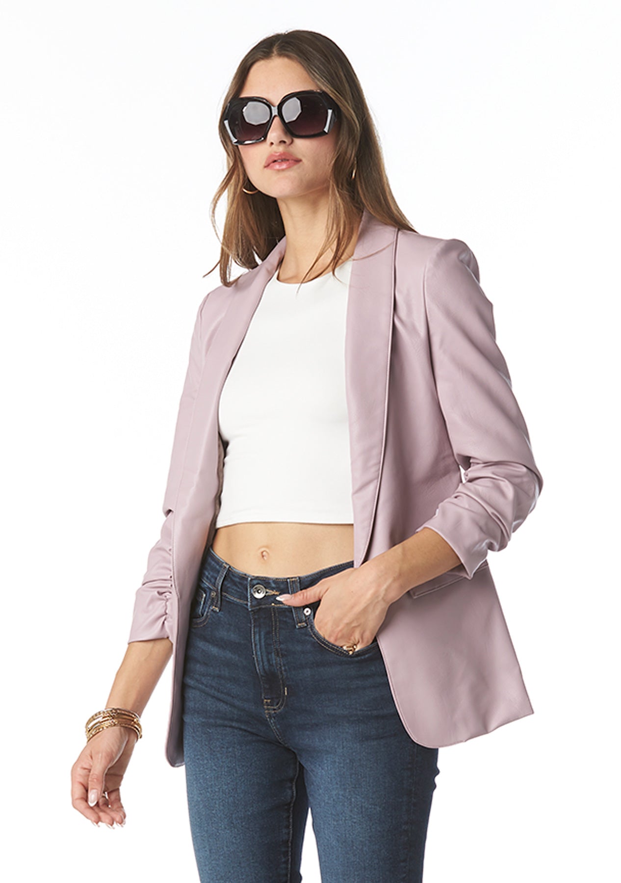 Kia Vegan Leather Solid Blazer